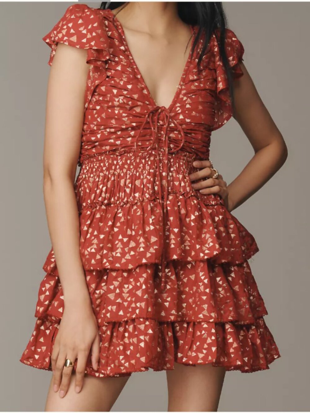 By Anthropologie Short-Sleeve Ruffled Mini Dress